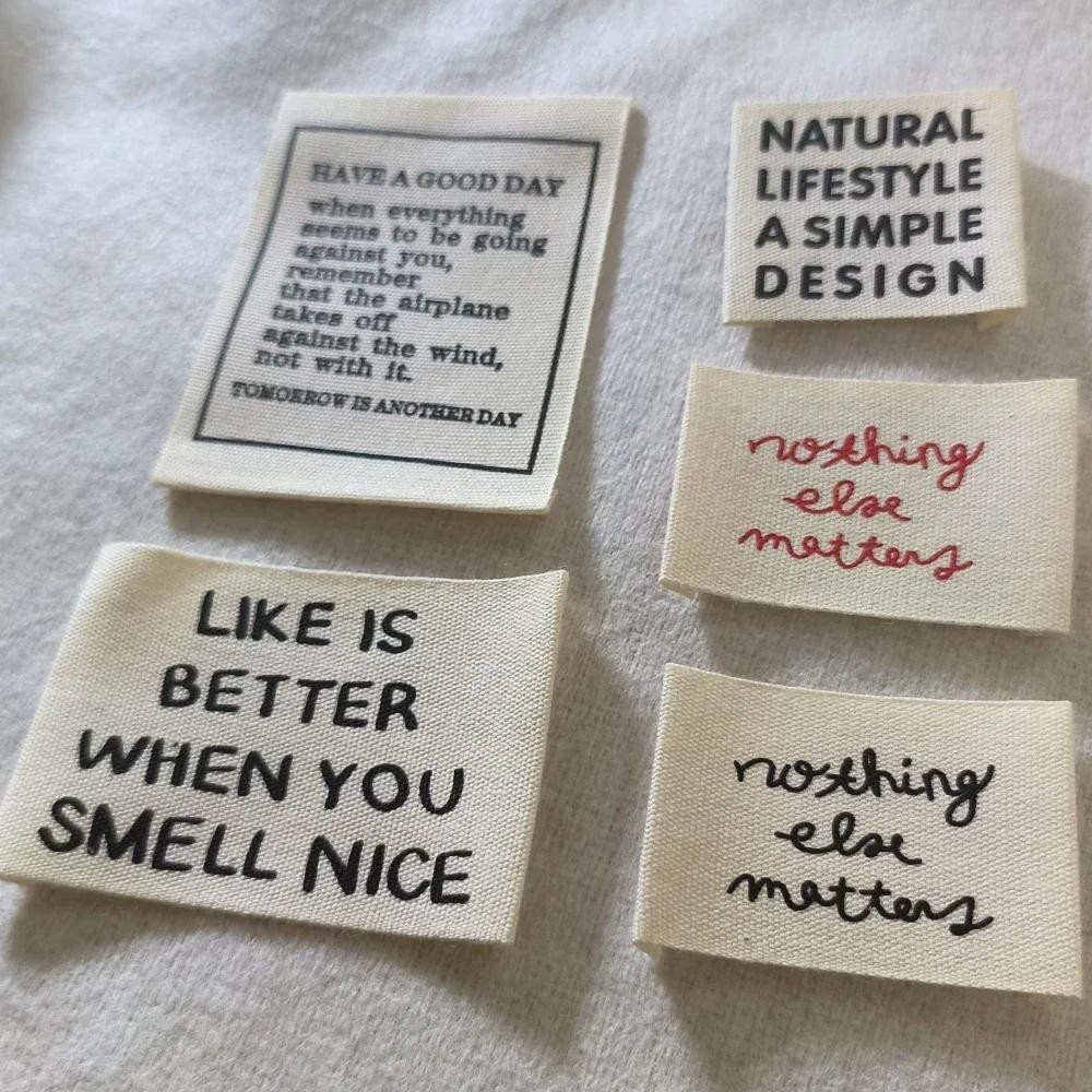 

Cotton Clothing Labels - DIY Handmade Sewing Tags with English Letters & Patterns - Fabric Labels for Garments, Apparel, Crafts