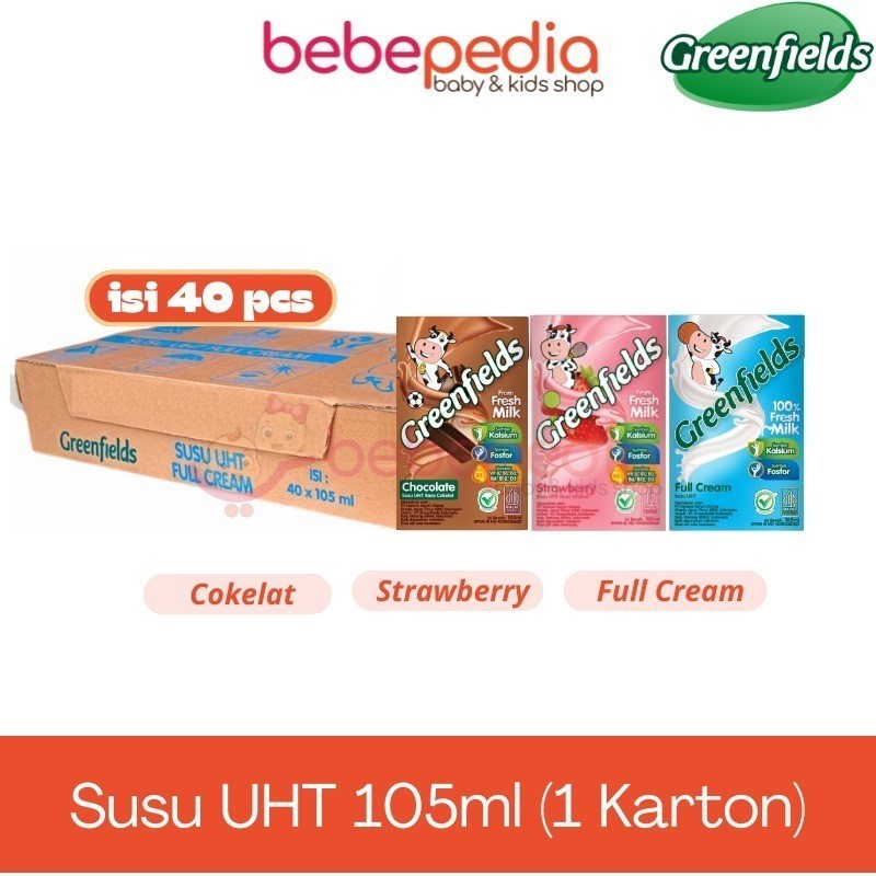 

New Greenfields / Susu UHT Coklat / Strawberry / Full Cream 105ML ( 1Dus isi 40PCS )Premium