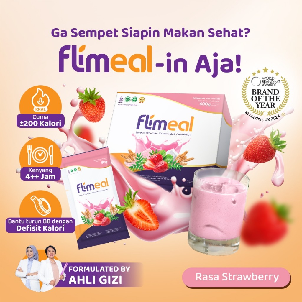 

Flimeal (Meal Replacement) - 1 Box (Isi 12 Sachet) - Strawberry
