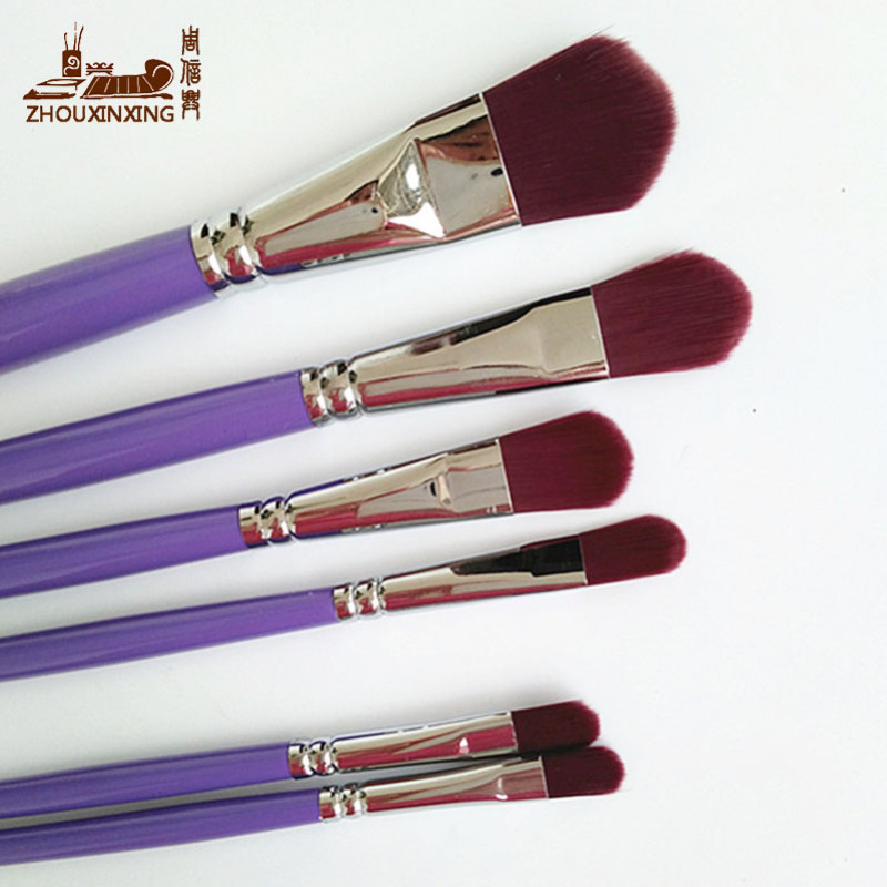 

purple nylon wool gouache watercolor acrylic painting brush flat buttonhead 6 pcs/suit oil painting brush Drawing art supplies