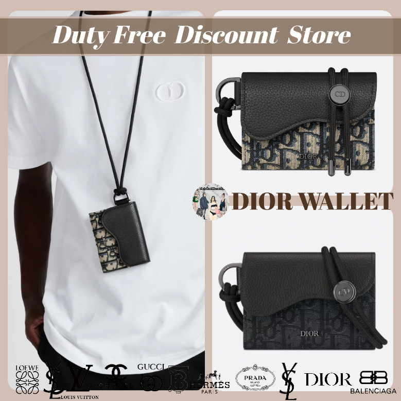 DIOR Oblique Shoulder Card Bag Sedle Fabric dan Cowhide untuk Pria Triple Fold Wallet untuk Pria (10