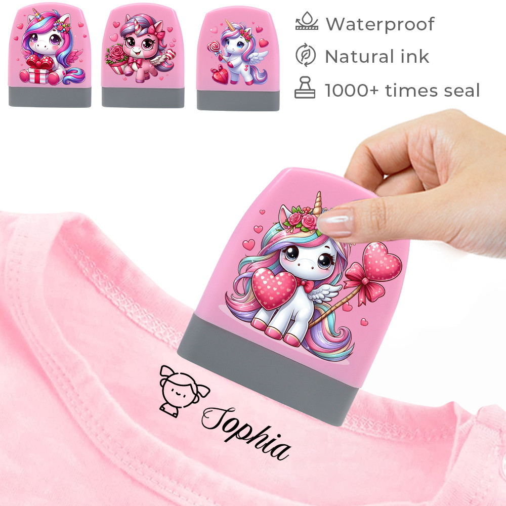 

Pink Unicorn Personalized Name Stamps Are Suitable For children's Custom Clothes Stamp For Clothing Stempels Speelgoed