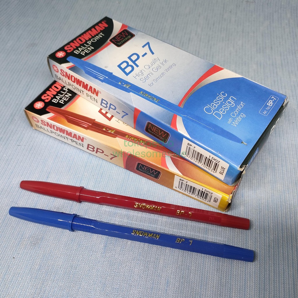 

(Isi 12 pcs) Pulpen/ballpoint/bolpen Snowman BP7/BP-7 (biru dan merah)