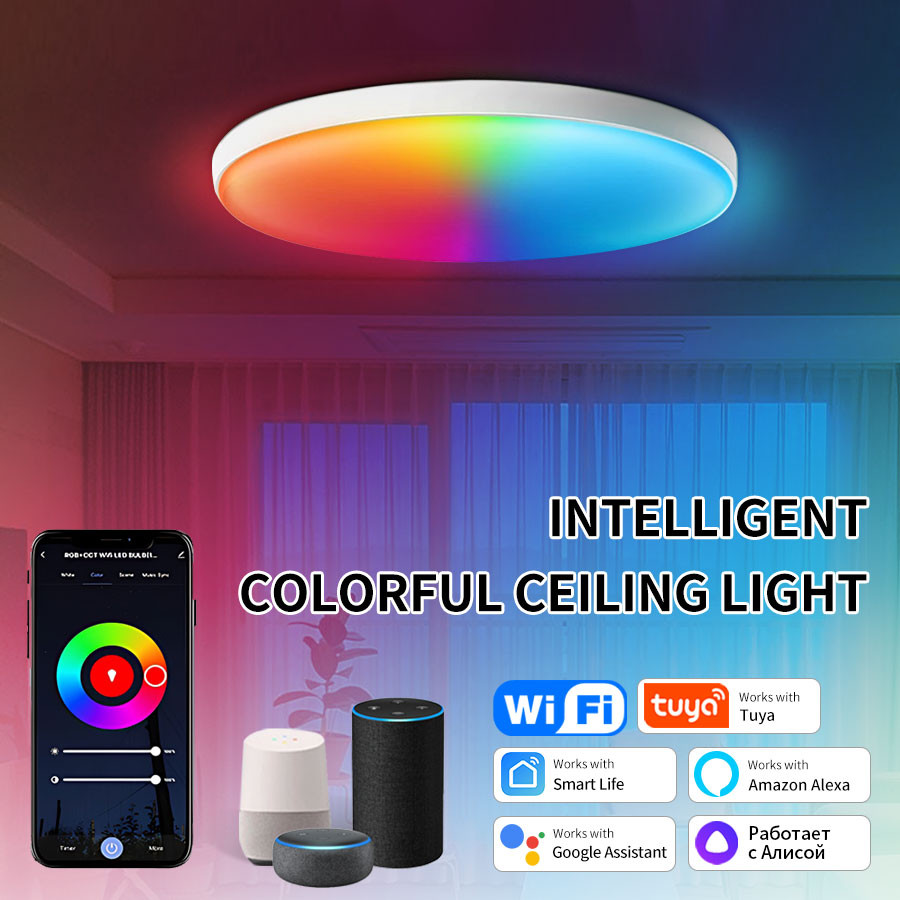 Tuya WiFi Smart LED Ceiling Light 220V RGB Dimmable Ceiling Lamp  Bluetooth Round Ceiling Lamp Smart
