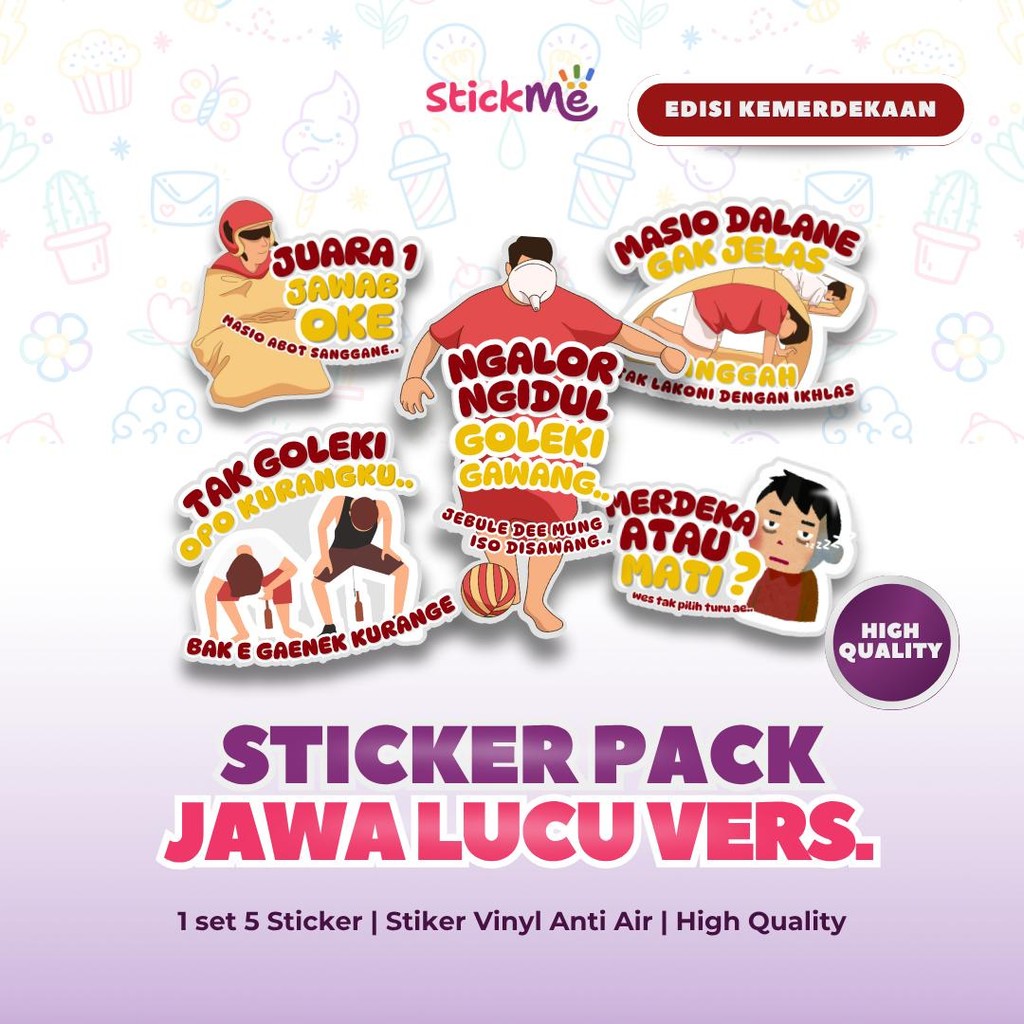 

Stickme Sticker Pack Kata-Kata Jawa Lucu Versi Kemerdekaan Bahan Vinyl Glossy Anti Air