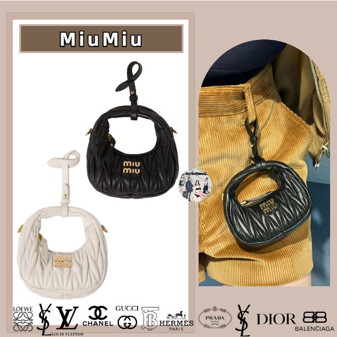 Miu Miu / Wander Matelasse / kulit domba lembut / tali bahu yang bisa dilepas / tas micro Hobo / tas