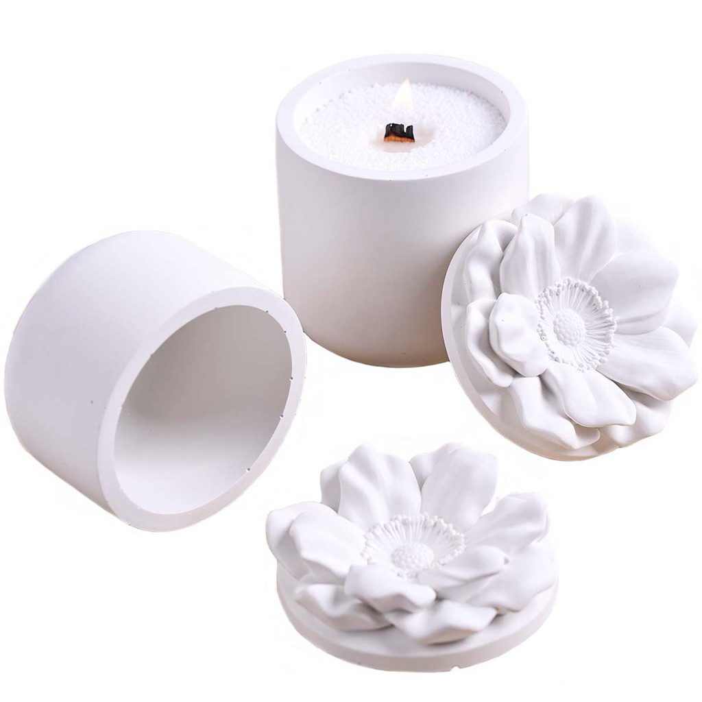 

3D Flower Candle Cup Silicone Mold DIY Handmade Cylinder Flowerpot Gypsum Cement Aromath Storage Jar Resin Molds Home Crafts Dec