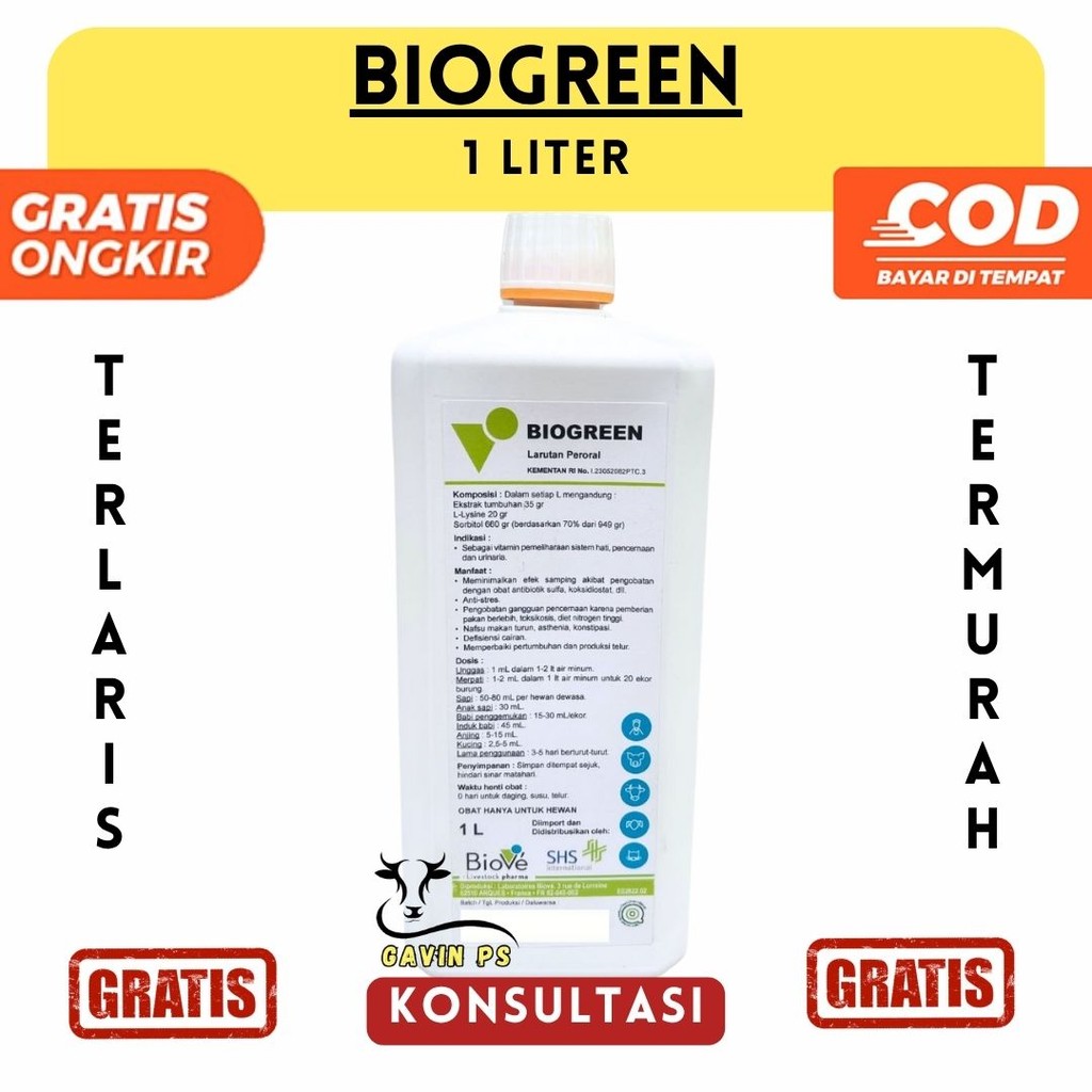 BIOGREEN 1 LITER SHS - Suplemen Hewan Unggas Ayam Babi