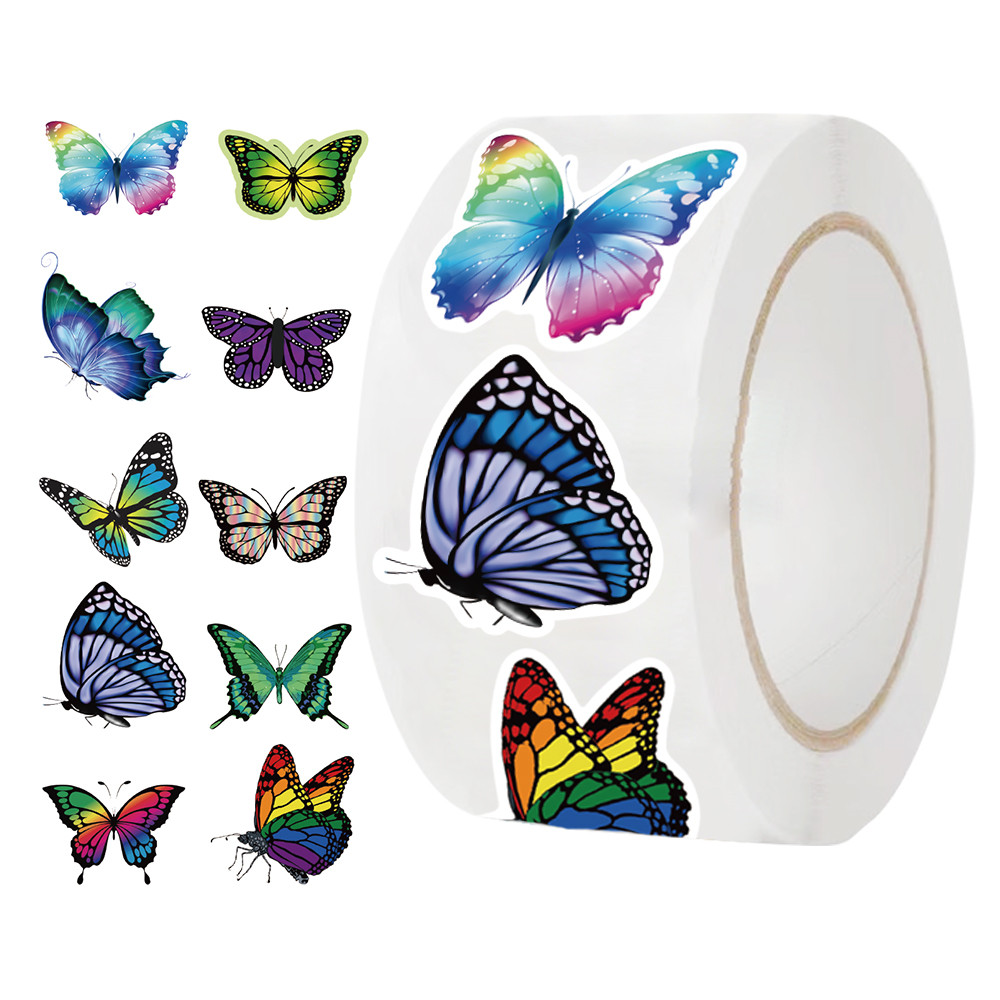 

500Pcs/roll Cartoon Butterfly Stickers, Roll Vinyl Stickers For Laptop, Bumper, Skateboard, Water Bottles, Computer