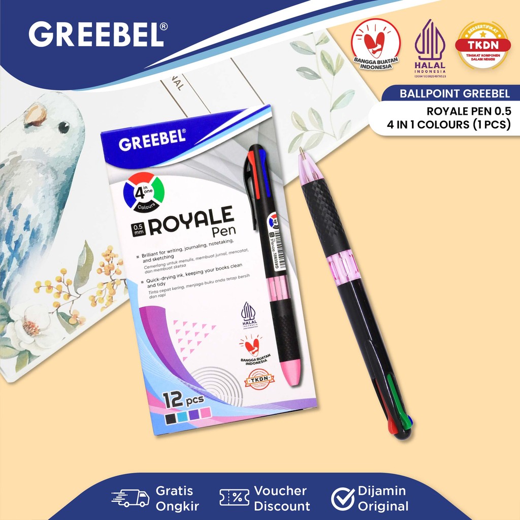 

GREEBEL Pulpen Gel / Gel Pen Royale 4 Warna 0.5 (1PCS) Ballpen Gel Ballpoint Bolpen Bolpoin Pena Gel