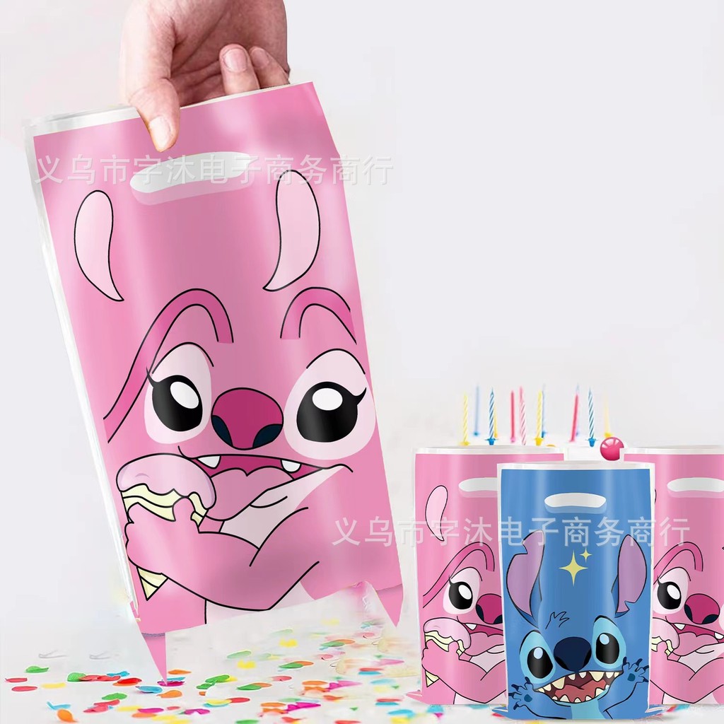 

10pcs/lot Stitch Angel Theme Girls Favors Birthday Party Candy Surprise Disposable Plastic Decorations Gifts Goodie Loot Bag