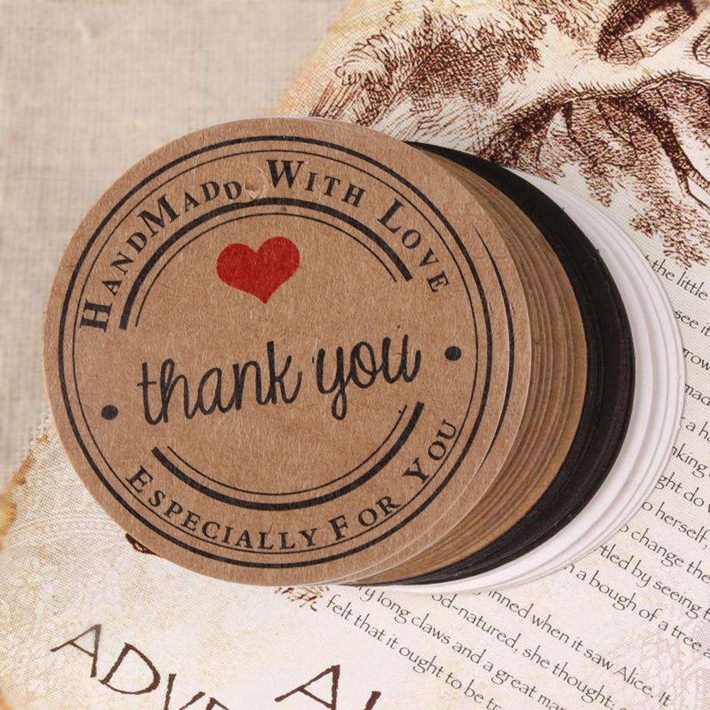 

100pcs Thank you with Red Heart Gift Kraft paper Tags Wedding Party Paper Hang Tags Handmade Price Label Hang Tag Cards Package