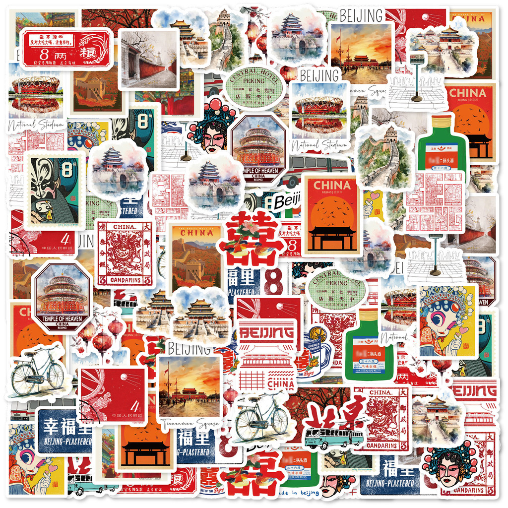 

30pcs Chinese Retro Graffiti Stickers Decorated Notebook Diary Water Cup Guitar Suitcase Classic Toy Scrapbook DIY Decals