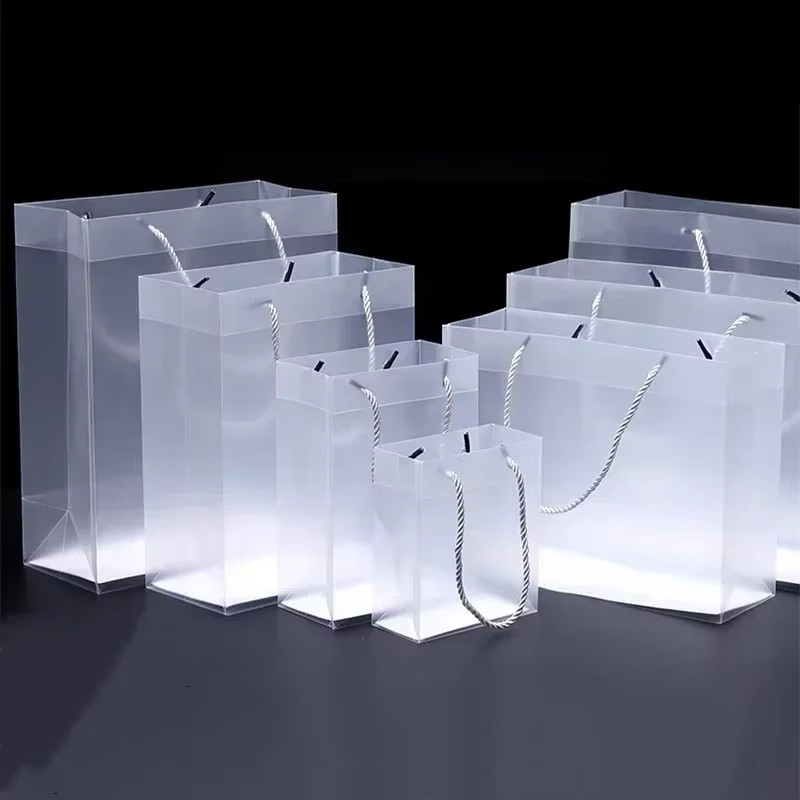 

10pcs Frosted Thickening PVC Portable bagss Transparent Plastic Handbag Gift Wrap Bag with Handle Clothing Packaging