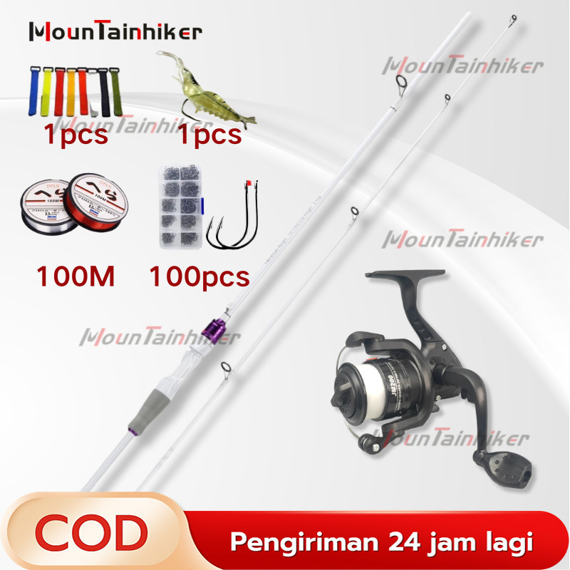 Joran Pancing 1.65m-2.4m 2 bagian pancing reel 200 joran spining reel pancing/Karbon Joran Pancing C