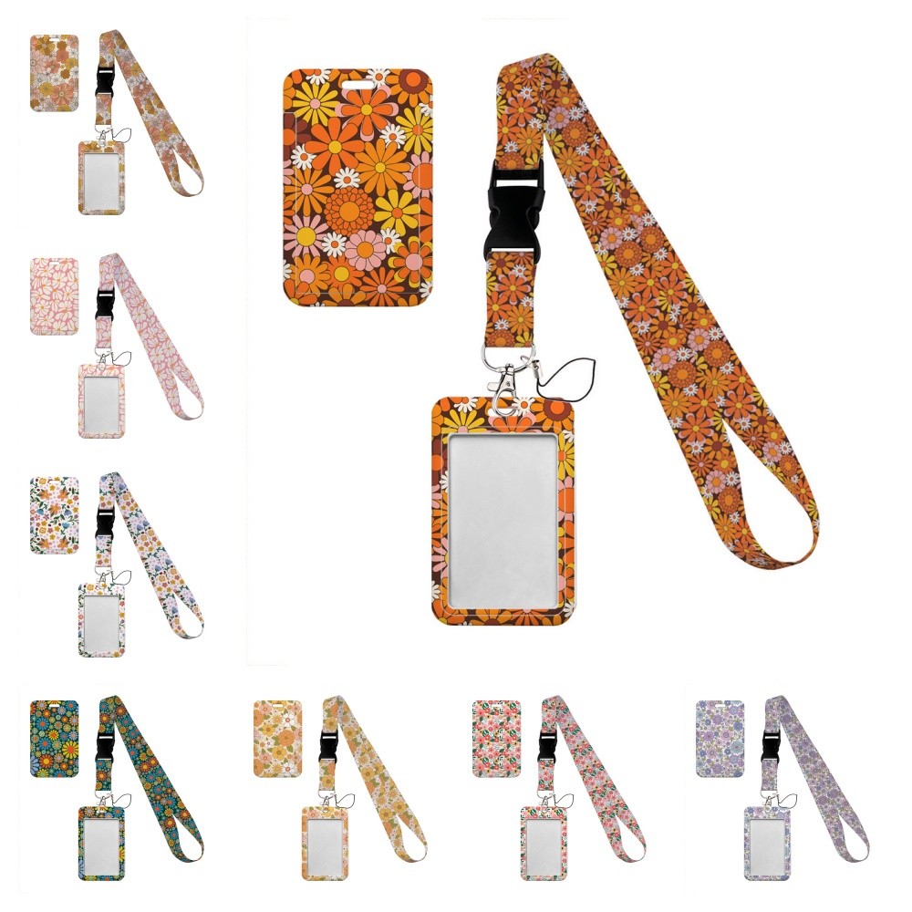 

Beautiful flowers card holder Lovely hanging rope ID pass hang accessories holder lanyard Student Bus passr protective Case