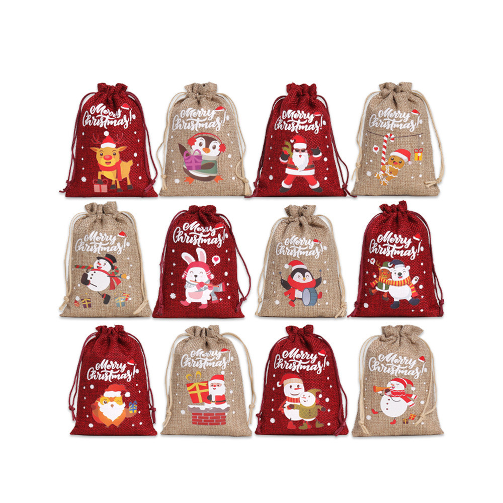 

12PCS/Set Gift Holders Candy Gifts Bag Drawstring Bags High Quality Linen Decoration Supplies