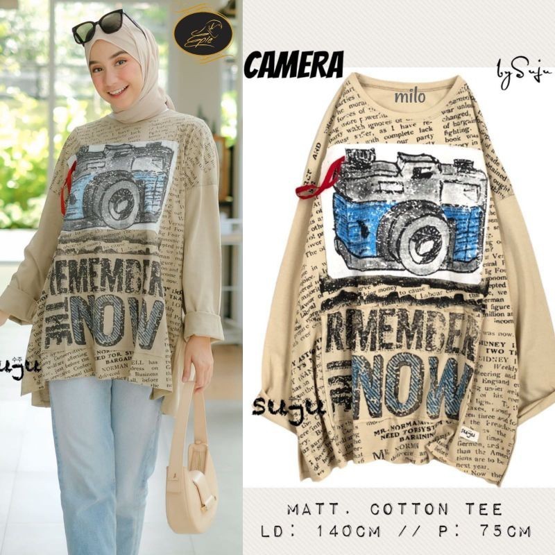 (READY) MARIE OVERSIZE TOP BY SUJU SEWING CAMERA BEAR TOP STAMPC BARTA TOP KAOS IMPORT POLOS JUMBO B
