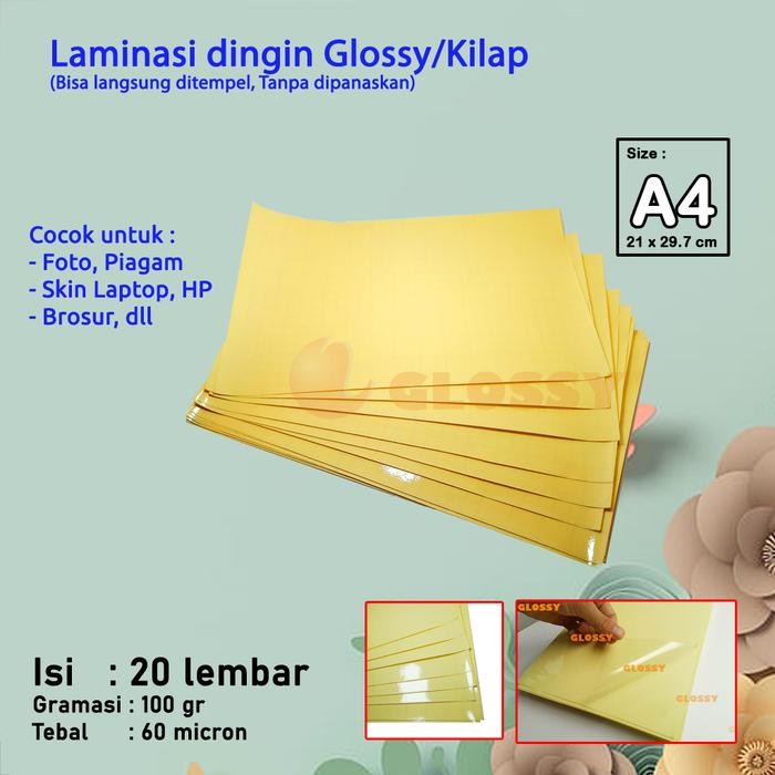

add l PLASTIK LAMINASI GLOSSY A4 100 GSM - COLD LAMINATING GLOSSY FILM - A4 (21x30cm)l