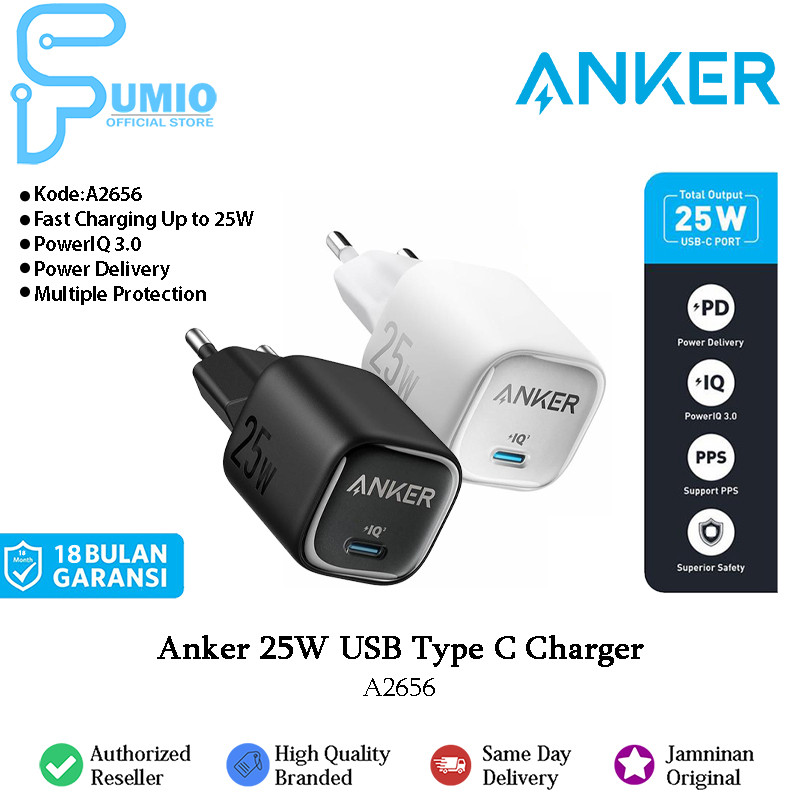 Anker 25W Wall Charger USB Type C Adaptor Cas Fast Charging 25 Watt PowerIQ 3.0 Power Delivery for i