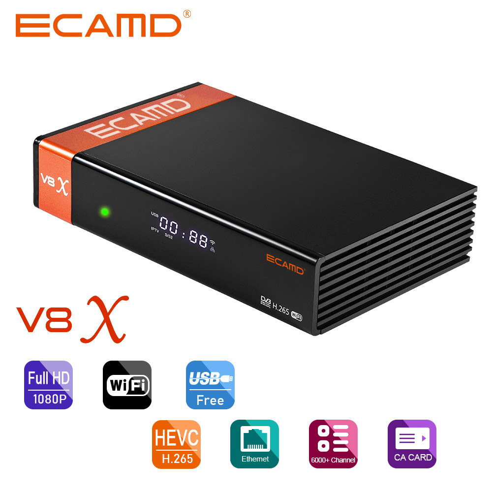 ECAMD V8X Satellite TV Receivers DVB S/S2/S2X 1080P HD Built-in 2.4G WIFI CA Card Slot 2.4G Wifi V8 