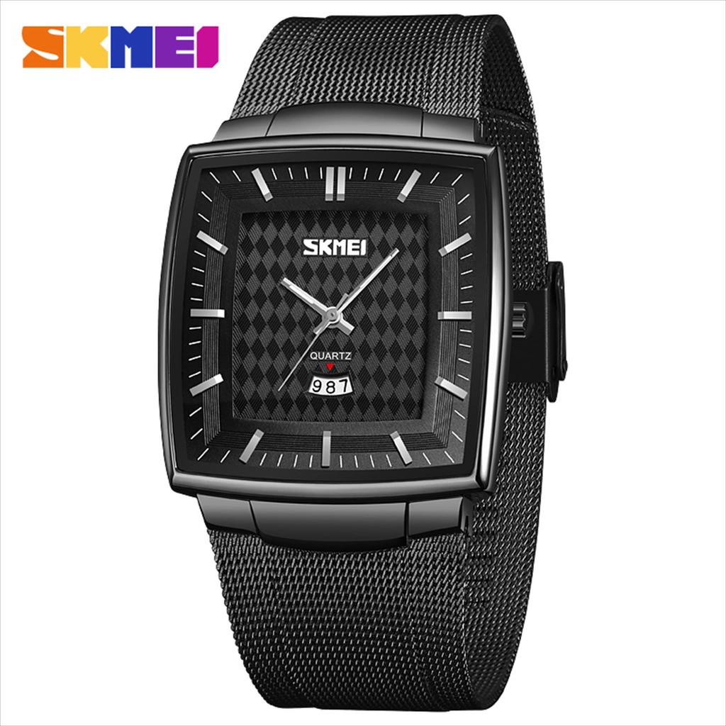 Jam Tangan Pria SKMEI 9311  Analog Date Stainless Steel Mesh Water Resist