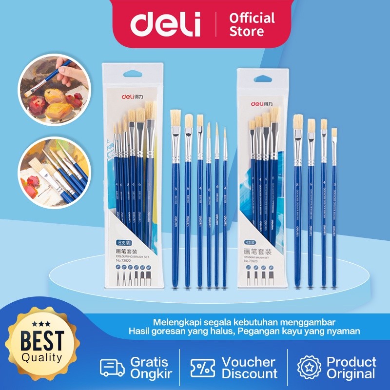 

Deli Paint Brush / Kuas Lukis / Kuas Cat Air Isi 6pcs 73922 73923