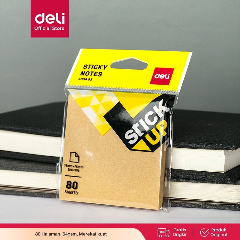 

Deli kraft Sticky note pad 76x76mm 3 '' × 3 '' 80 halaman monokrom EA03893