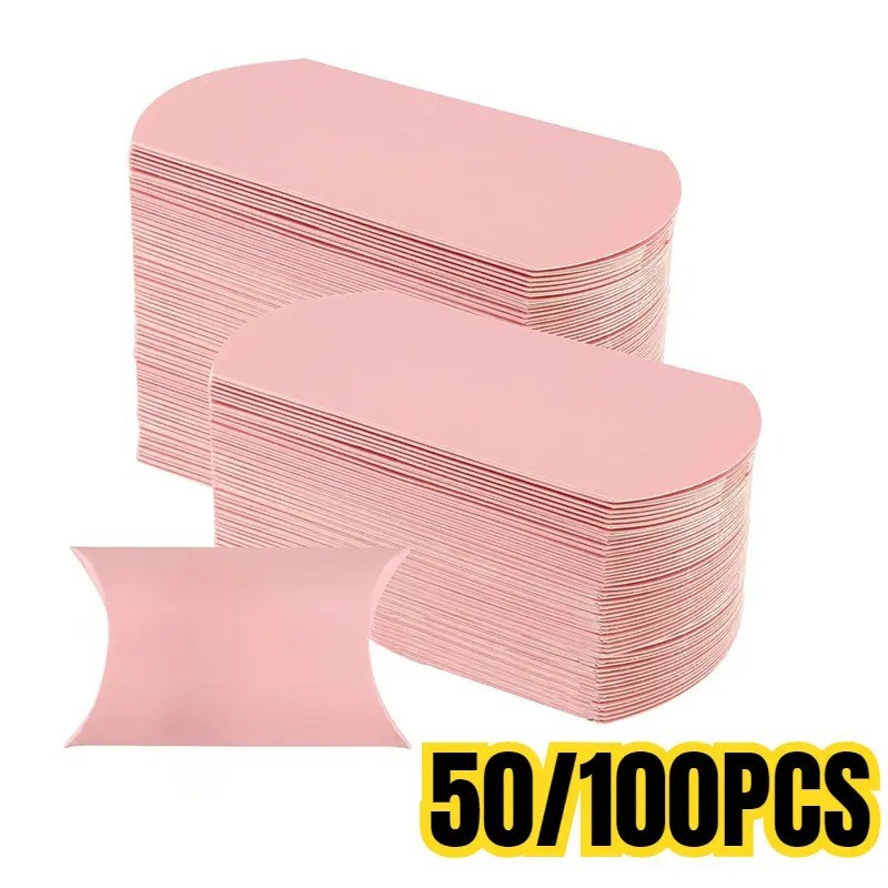 

50/100PCS Pink Pillow Paper Box Kraft Paper Candy Jewelry Wedding Birthday Party Halloween Gift Packaging Boxes
