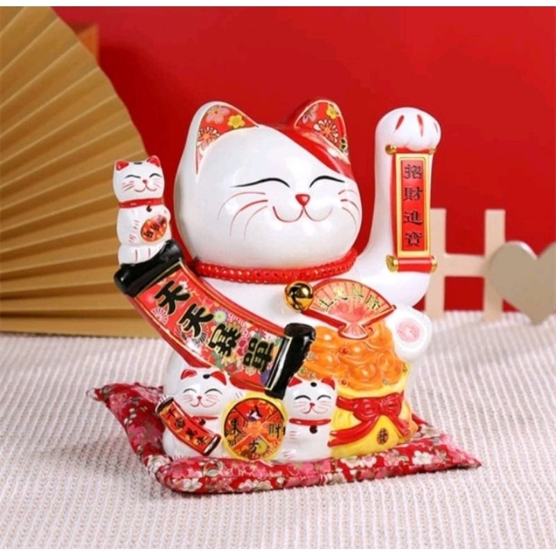 NEW PRODUK Pajangan Keramik Maneki Neko Patung Kucing Hoki Tangan Goyang TERLARIS