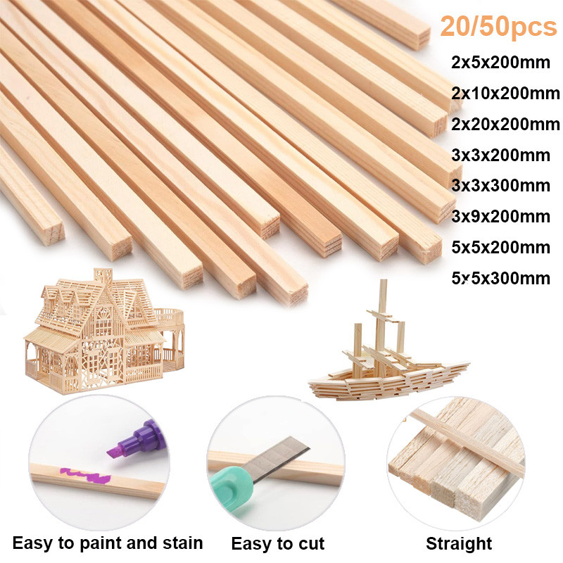

20-50pcs 2/3/5mm Balsa Stick Balsa Wood Craft Square Cudgel Model Building Carving DIY Handicraft Making Accessories Stic