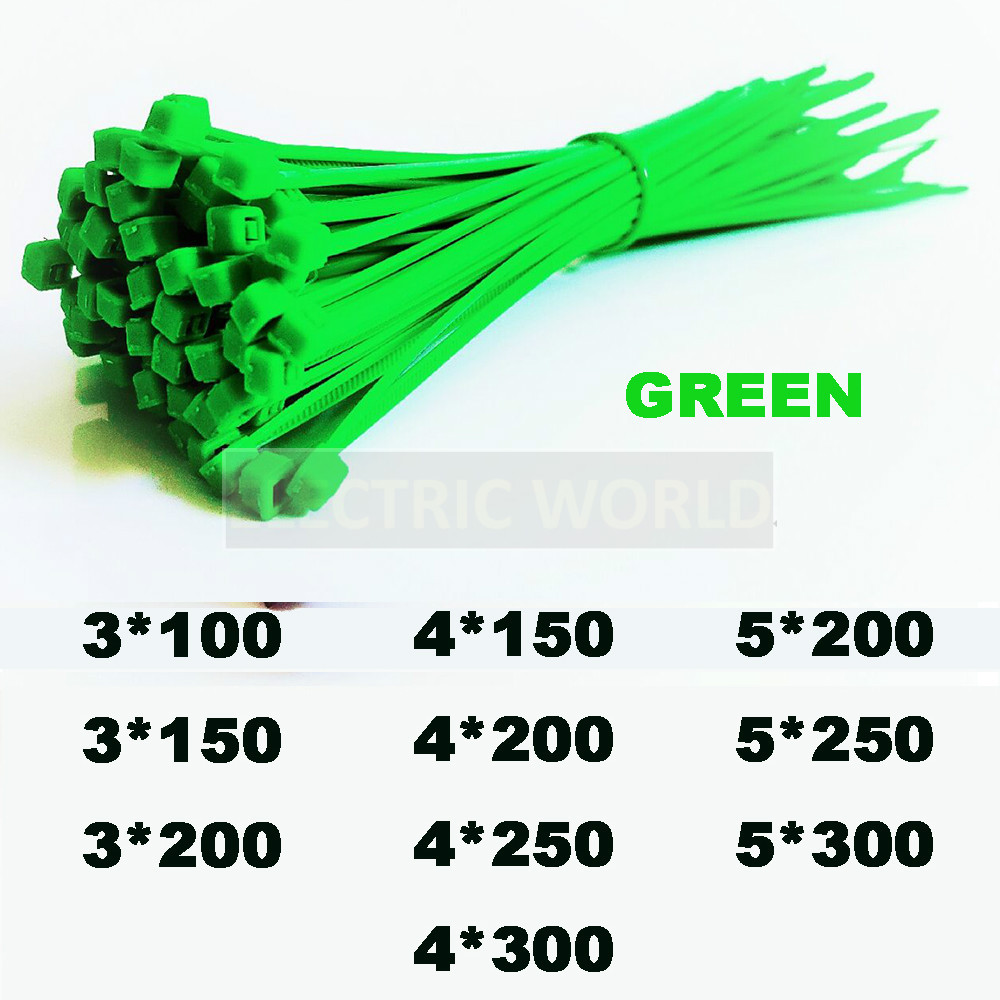 

Green 100pcs Cable Ties Self-Locking Nylon Wire Cable Zip Ties 2.5x100 3.5x100 Organiser Fasten Cable