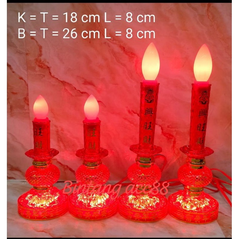 lampu altar/ lampu sembahyang - kaki bulat - merah - mika