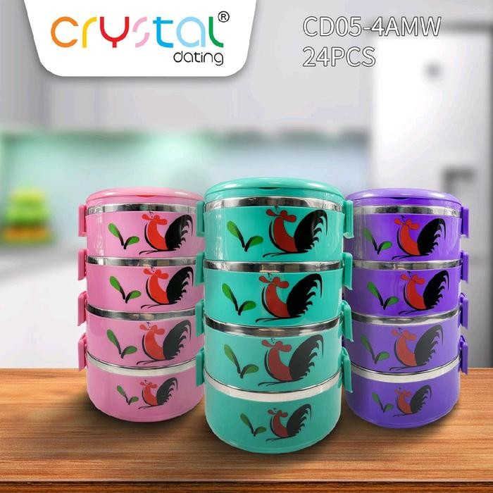 Terbaru Rantang Crystal Polos susun 4 | Rantang Ayam Jago Warna susun 4 - Crystal Hijau Pink - Ayam 