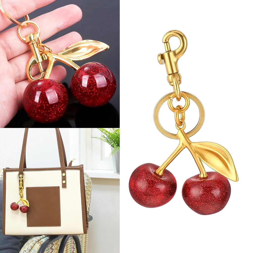 Gantungan Kunci Ceri Merah Trendi Liontin Logam Berkilau Cocok untuk Tas Coach/Hadiah Unik