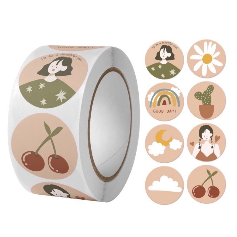 

DSX - Stiker Roll Bulat Karakter 1 Roll 500 Pcs