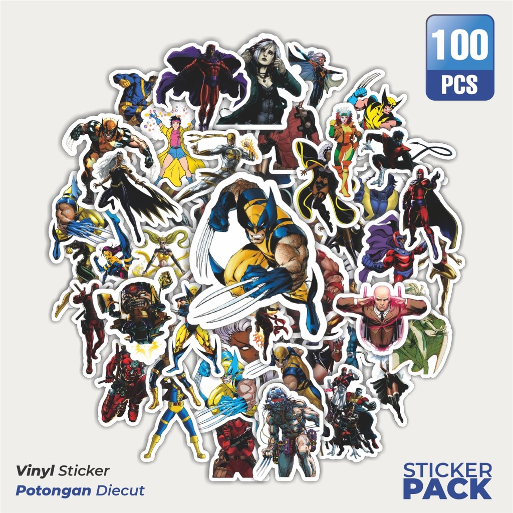 

100 PCS STIKER Marvel Series X-MEN Character Mix Waterproof Aesthetic- Untuk Laptop, Motor, dan Helm - Paper Stationery Pack