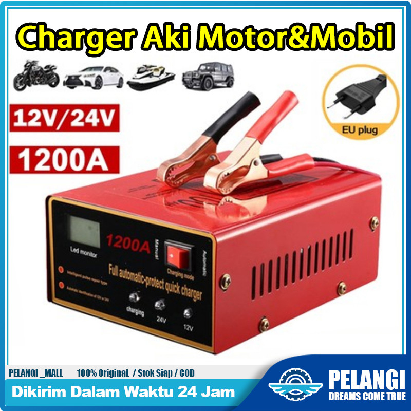 1200A Charger Aki Motor Mobil/Otomatis Accu Kering Dan Basah Lead Acid 12V / 24 Volt Cas Aki Otomati