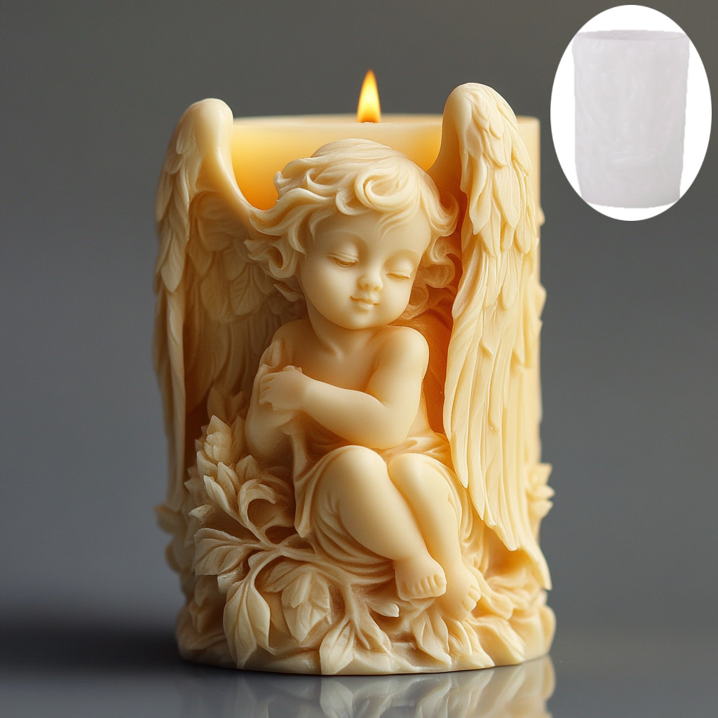 

2025 Prayer Angel Relief Cylinder Candle Silicone Mold Wings Angel Resin Mould Angel Flower Relief Concrete Cement Gypsum Molds