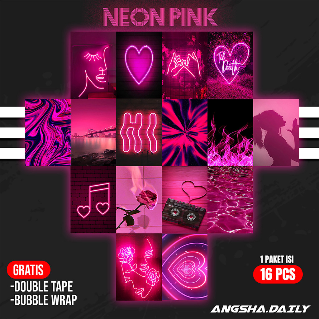 Poster Dinding Aesthetic Neon Pink Ukuran A5 Poster cewe estetik