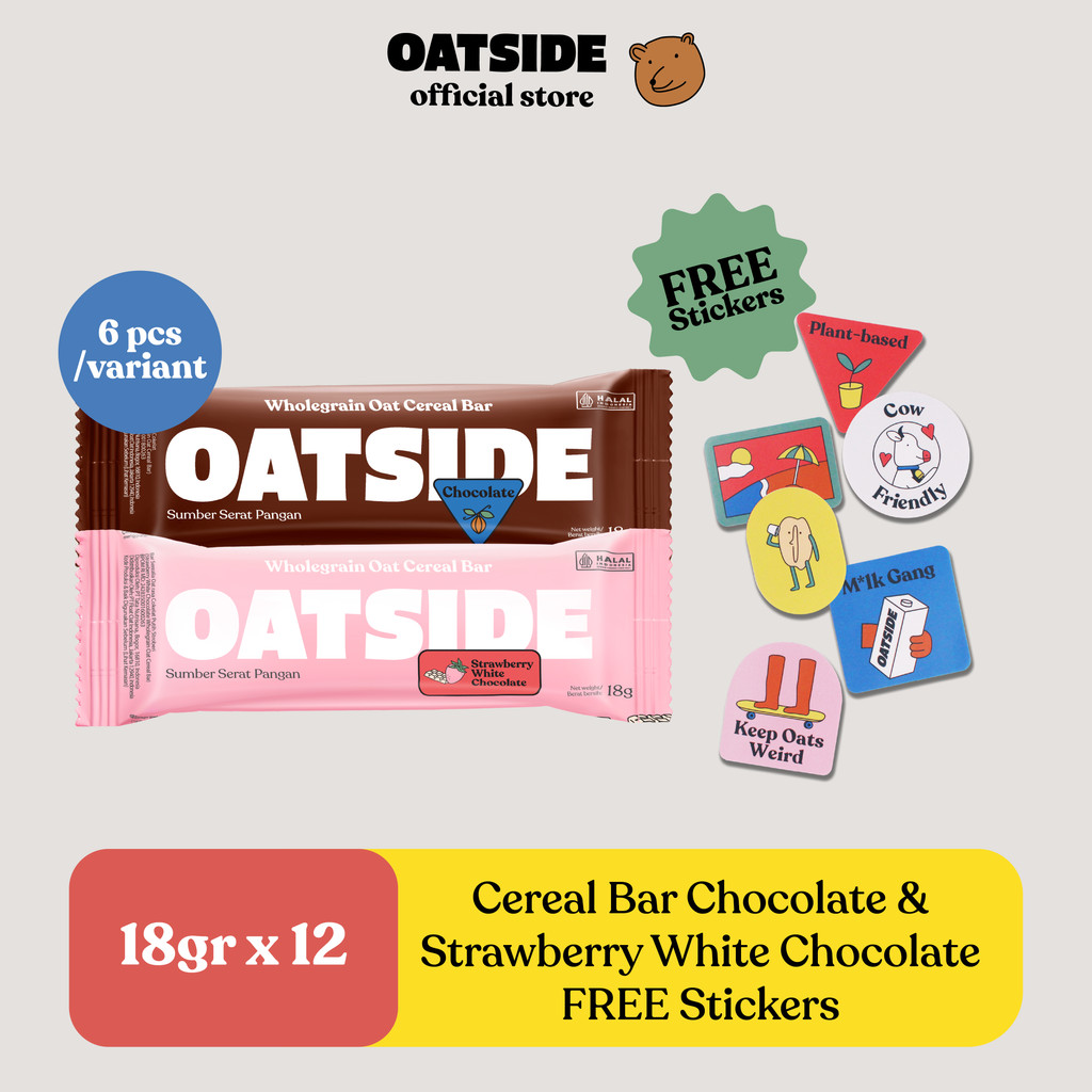

OATSIDE Mix Cereal Bar Chocolate & Strawberry White Chocolate (12pcs) FREE OATSIDE Sticker