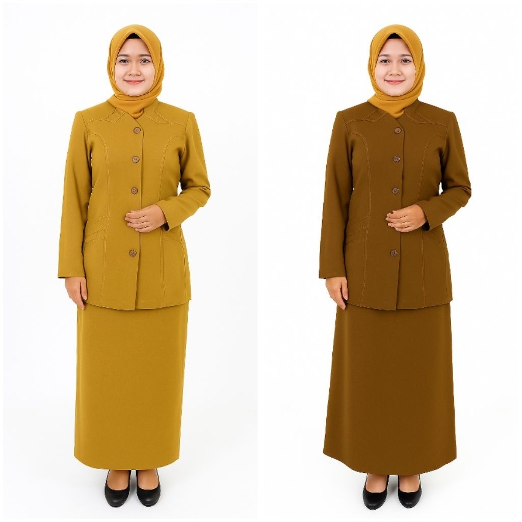 PROMO Setelan Seragam PNS ASN Wanita Kerah Shanghai Pemda Tua Muda Bahan Polyester Premium Size SS-5