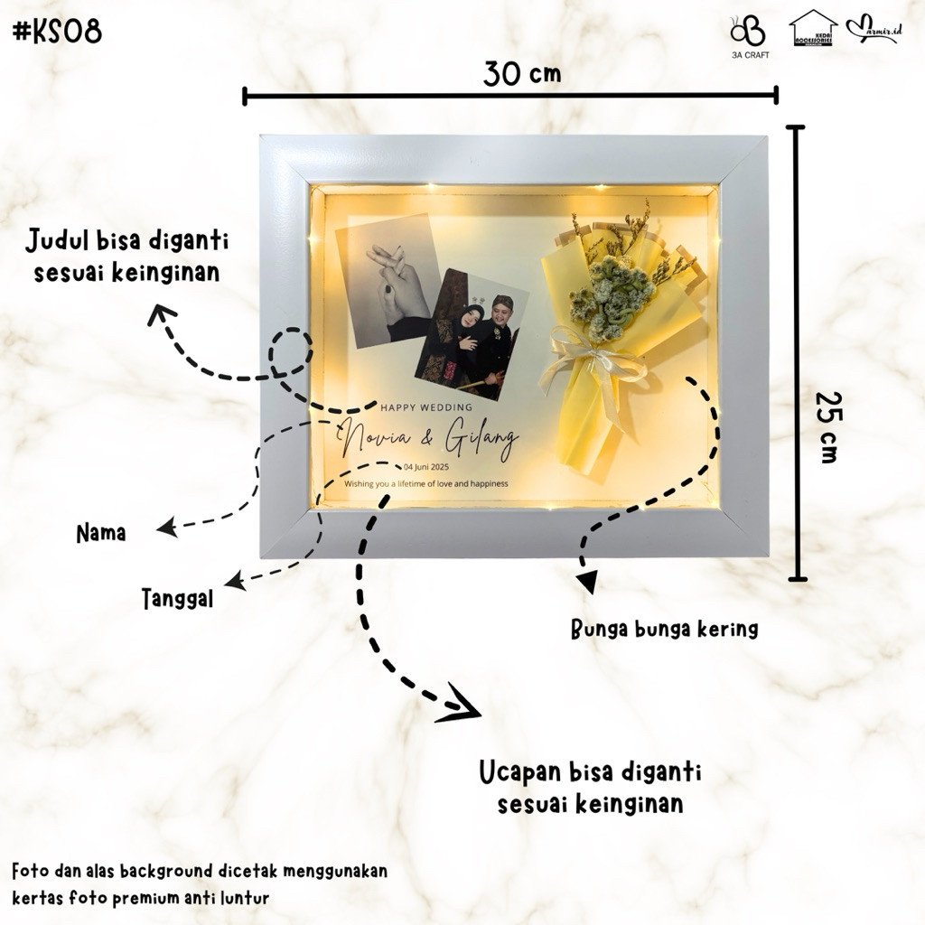 flower in frame kado hadiah ulang tahun pernikahan nikah wedding graduation wisuda anniversary perpi