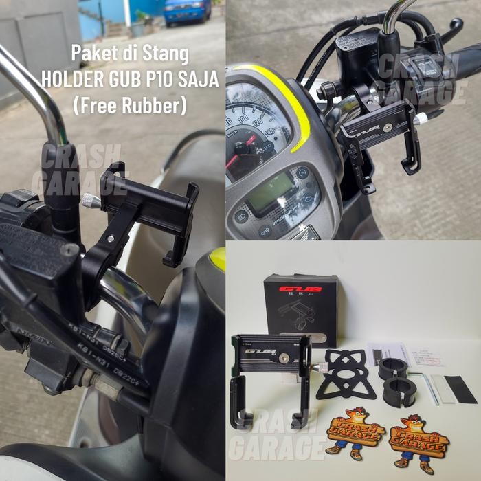 GUB P10 - Holder GUB P10 - Phone Holder HP motor GUB Alumunium Alloy - Holder Gub P10, Hitam