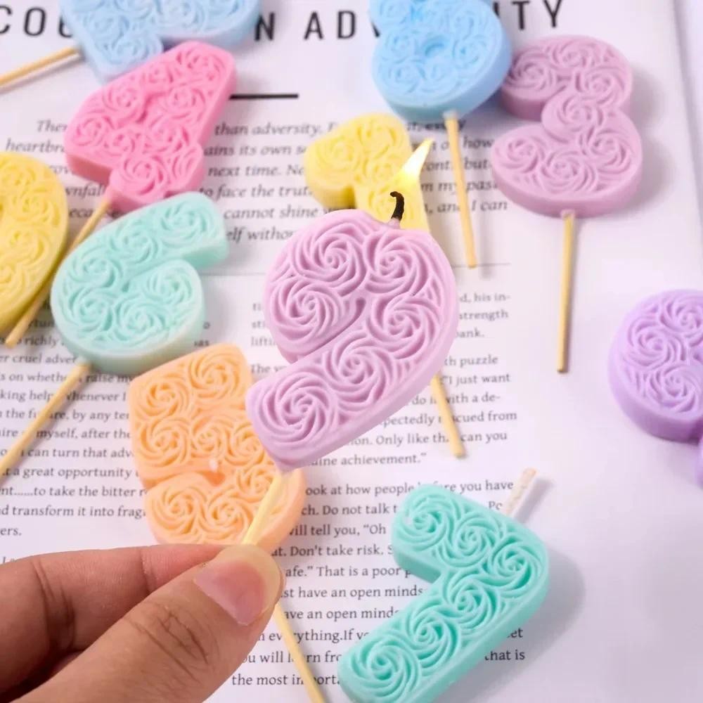 

Silicone Mold for DIY Birthday Number Candle Making Rose Cake Decor Mold Reusable Non-Stick Chocolate Candles Baking Supplies