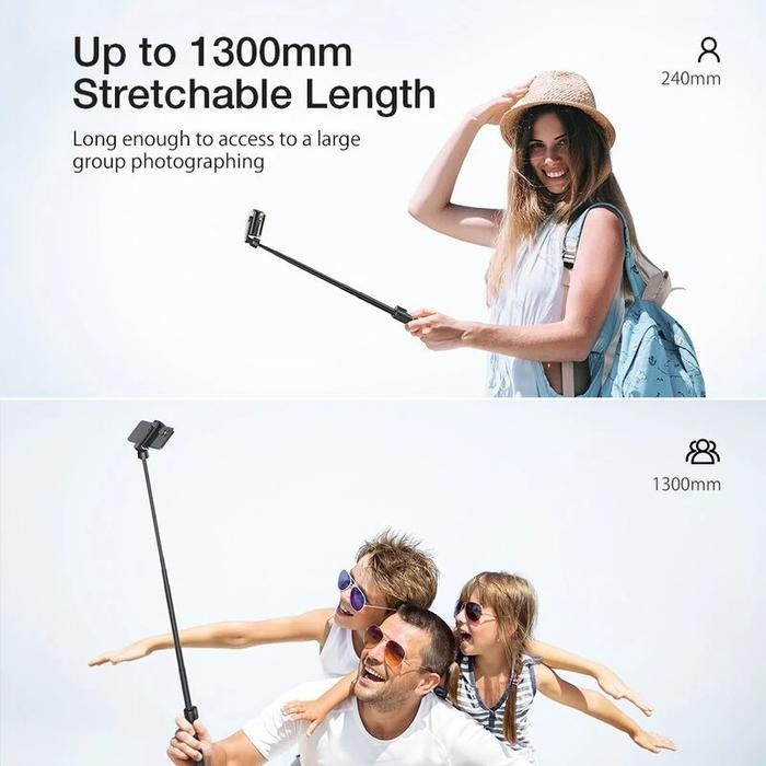 Blitzwolf BW BS10 Plus Long Selfie Stick Tripod Tongsis Remote 130cm Bluetooth Panjang
