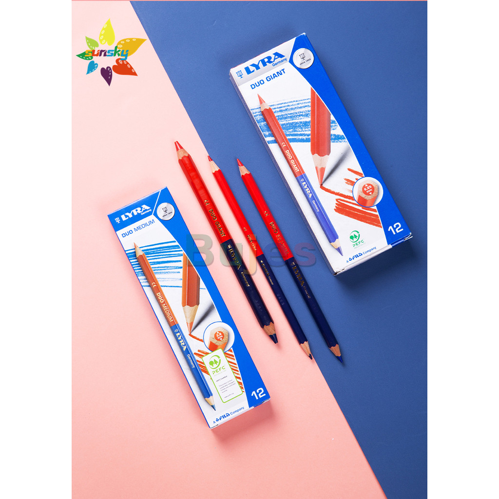 

Original LYRA Duo series 12 pcs Red and blue two color pencils hexagon drawing mark three kinds of thick and thin marking pencil