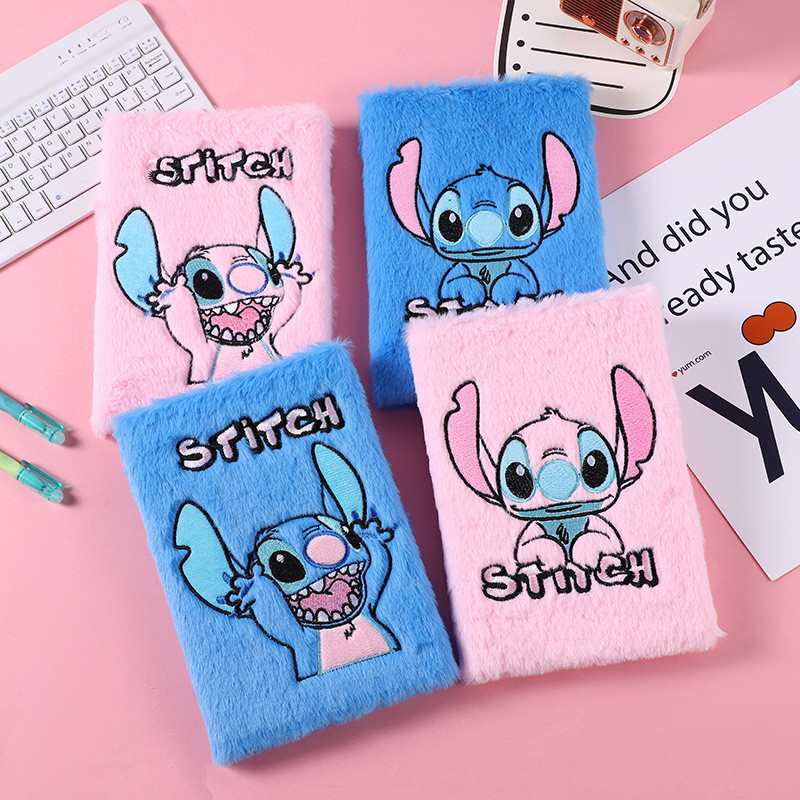 

Anime Disney Lilo And Stitch Cartoon Plush Portable Notebook Cute Student Plush Notepad Diy Handbook Stationery Gift 14.5x21cm