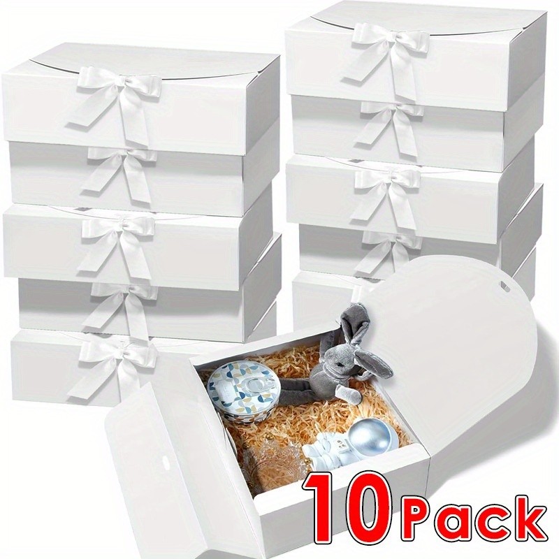 

10 PCS Gift Boxes with Lids, 27*20*8cm White & Black Paper Gift Box with Ribbon, Bridesmaid Proposal Box for Wedding, Birthday,