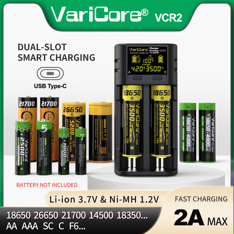 VariCore VCR2  Smart Battery Charger Test Capacity for 3.7V Li-ion 18650 21700 26650 18350 3.2V LiFe